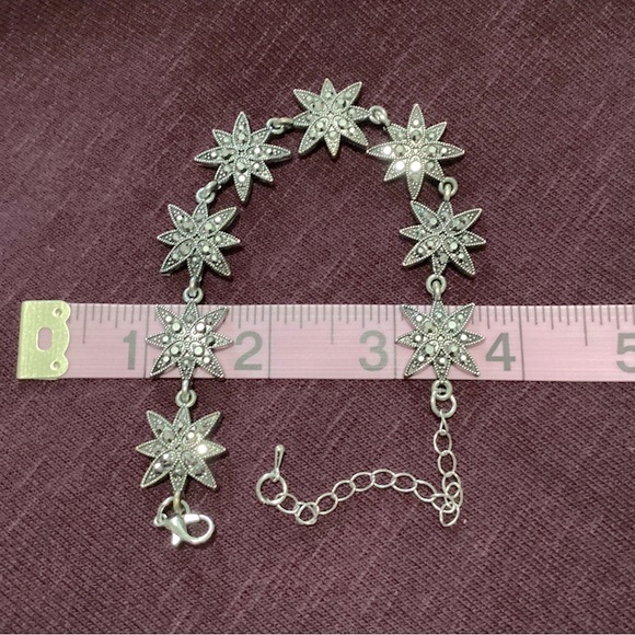 Marcasite Silver Tone Art Deco Star Shaped Link Bracelet EUC - Picture 7 of 8